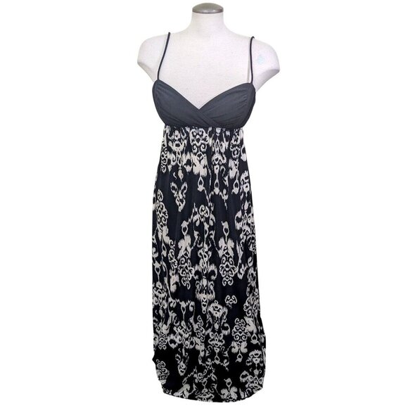 Vintage Y2K City Triangles Babydoll Black Maxi Slip Dress L Formal Goth Fairy - Picture 1 of 6